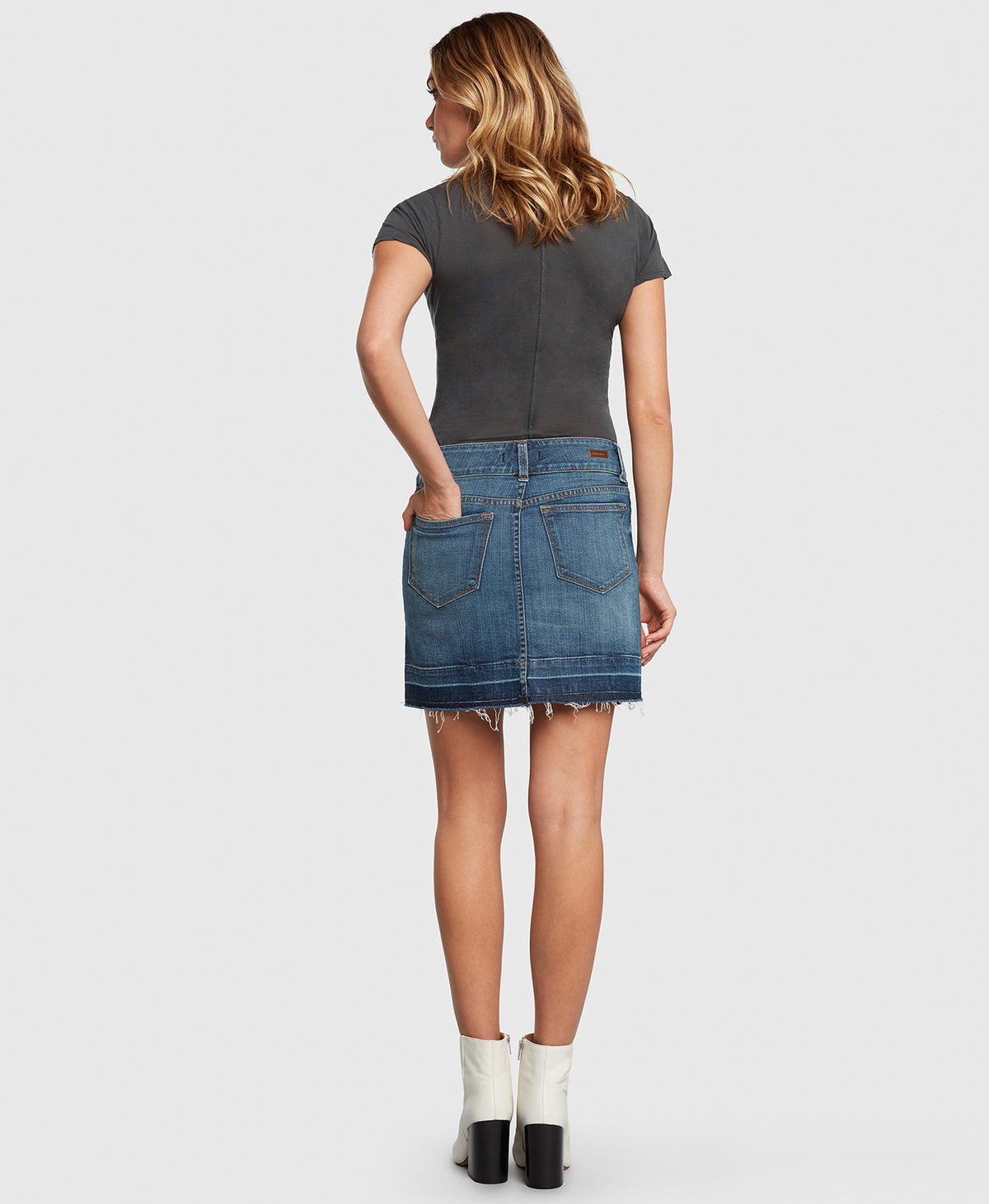 Principle denim skirt with double button waistband back