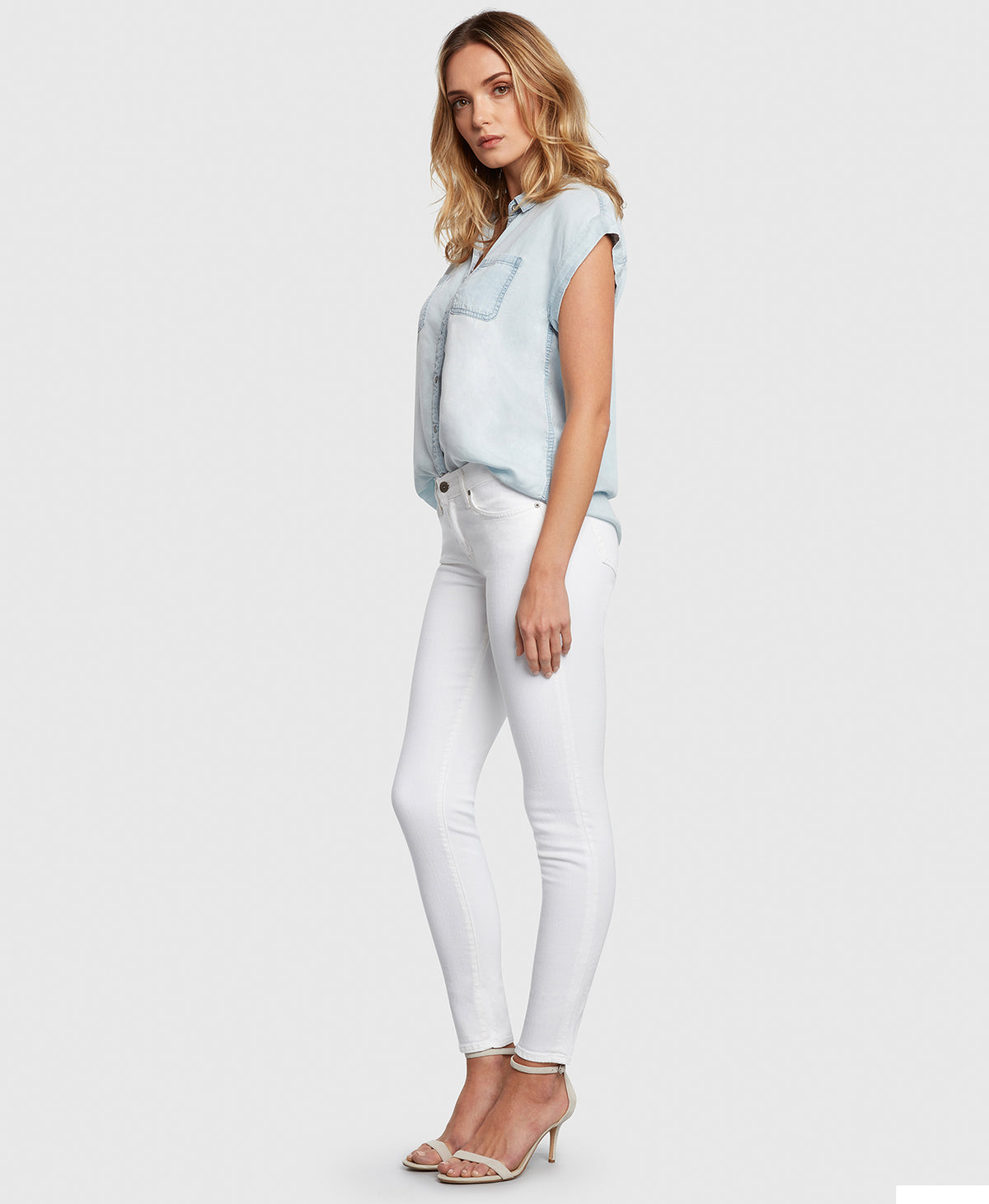 Principle DREAMER in White twill mid rise skinny jeans side