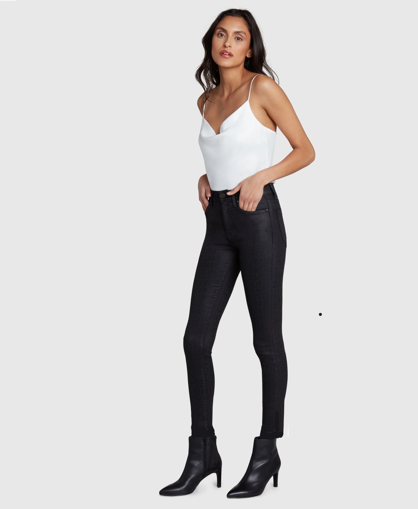Women's black coated mid-waist sculpt-up slim jeans